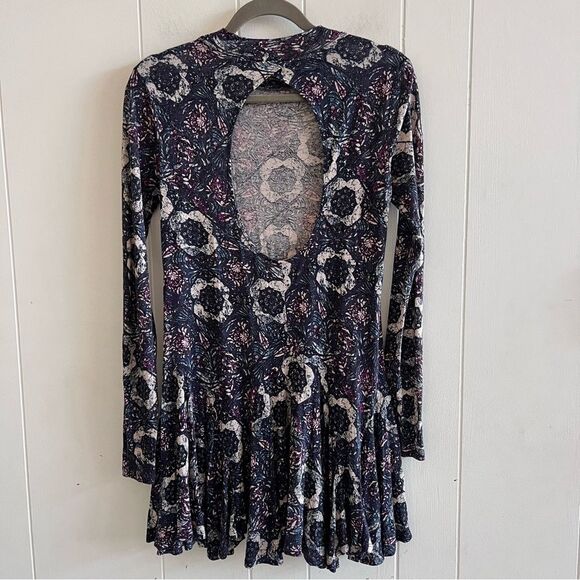 Free People Jersey Annabelle Printed Tunic Mini Dress Plum Combo - Picture 4 of 13